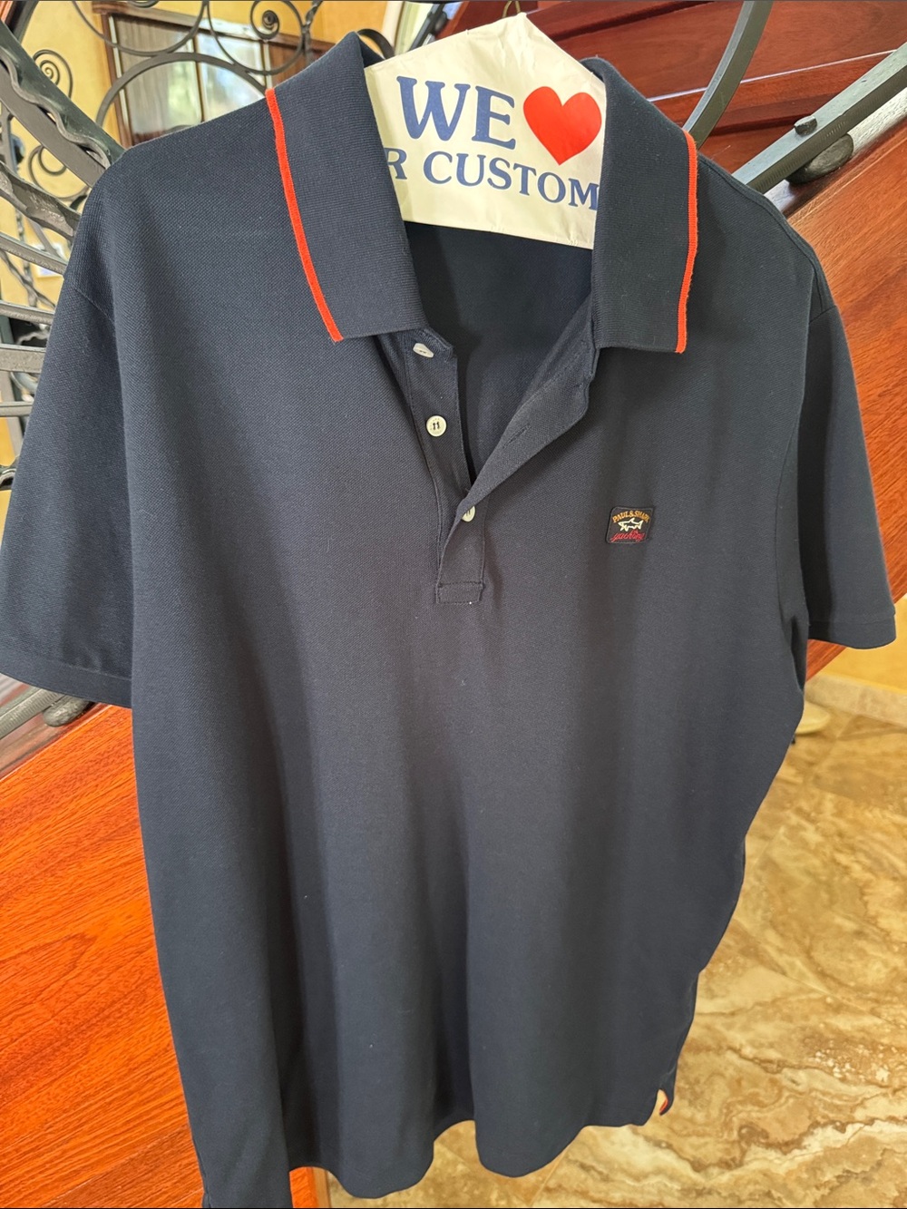 Paul & Shark Navy Polo with Orange Collar Trim